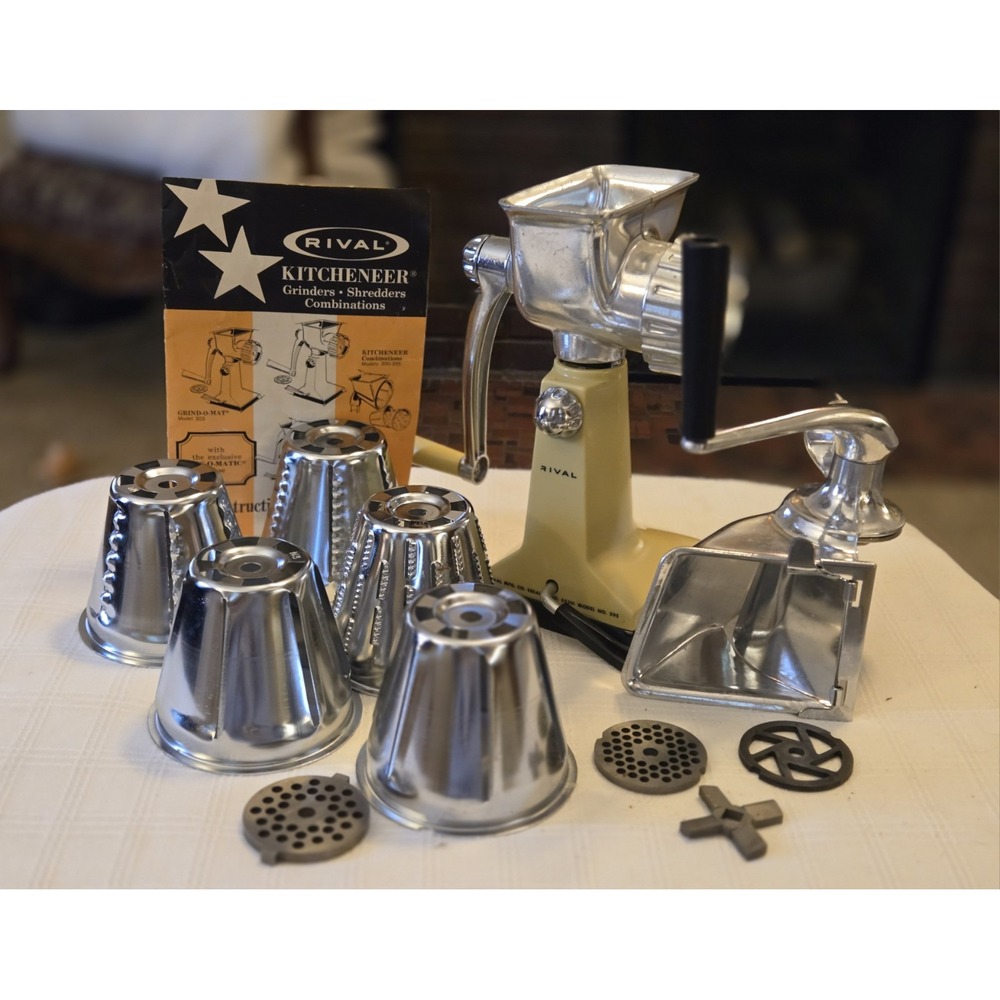 Vintage Rival Manual Food Grinder Shredder Slicer Hand Crank w/ Suction Mount